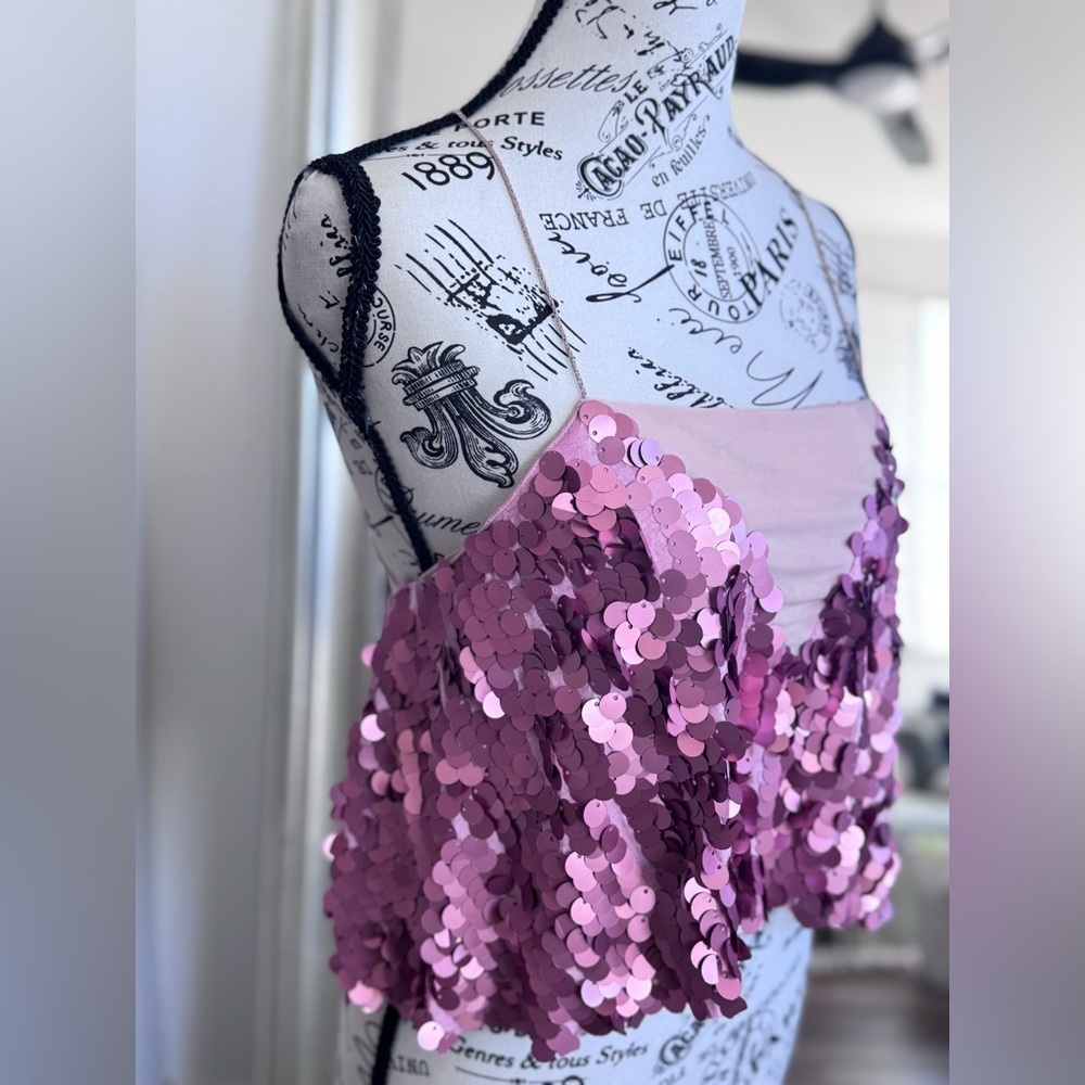 Urban Outfitters Ecote Tempest Pink Sequin Mesh Cami Top Party Size S - Picture 5 of 11
